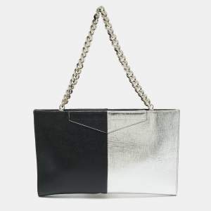 Fendi Silver/Black Leather Grande Chain Pochette