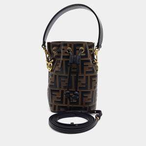 Fendi Black Brown Leather Montrezo Bucket Bag Mini