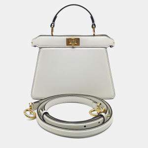 Pre Owned Fendi White Leather Peekaboo ISEE U Petite Bag
