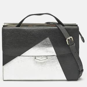 Fendi Black/Silver Leather Small Demi Jour Top Handle Bag