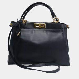 Pre Owned Fendi Peekaboo Small Black Leather Top Handle Bag