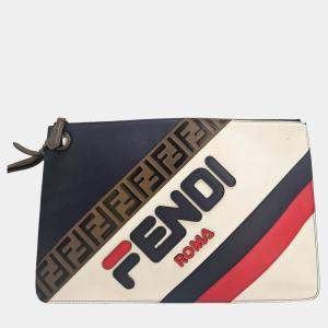 Fendi Mania Clutch White Leather Pouch Bag