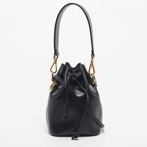 Fendi Black Leather Mini Mon Tresor Drawstring Bucket Bag