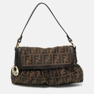 Pre Owned Fendi Tobacco Zucca Canvas and Leather Chef Flap Shoulder Bag