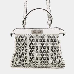 Pre Owned Fendi Peekaboo ICYU Selleria Medium White Black Leather Bag