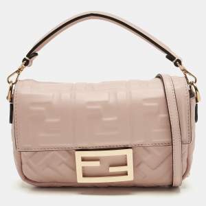 Pre Owned Fendi Peach FF Motif Leather Mini Baguette Bag