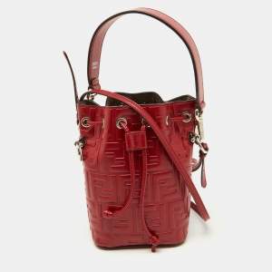 Pre Owned Fendi Red Zucca Leather Mini Mon Tresor Bucket Bag