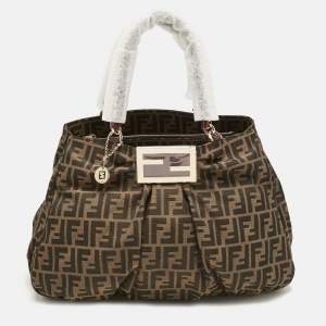 Fendi Tobacco/Purple Zucca Canvas and Patent Leather Large Mia Shoulder Bag