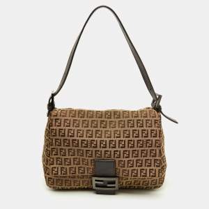 Pre Owned Fendi Beige/Brown Zucchino Canvas and Leather Mama Baguette Bag