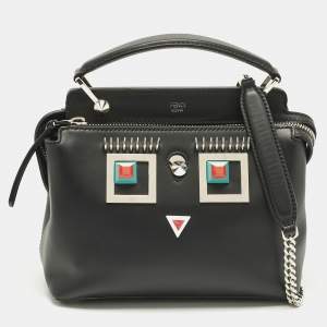 Fendi Black Leather Small Hypnoteyes Dotcom Top Handle Bag