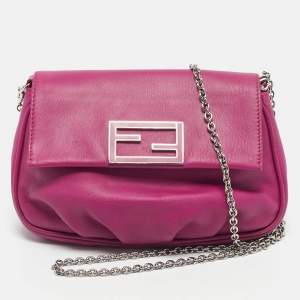 Pre Owned Fendi Pink Leather Fendista Pochette Crossbody Bag