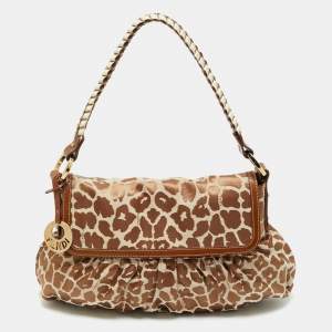 Pre Owned Fendi Brown Giraffe Print Canvas Medium Chef Shoulder Bag