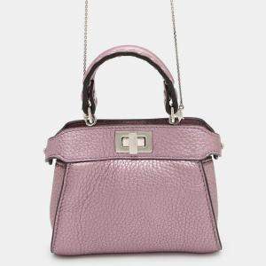 Pre Owned Fendi PeekabooChain shoulder Bag Mauve Pink Leather Size Nano