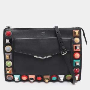 Fendi Black Leather Rainbow Stud Crossbody Bag