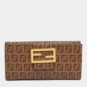 Pre Owned Fendi Brown Zuchinno Coated Canvas Forever Flap Continental Wallet