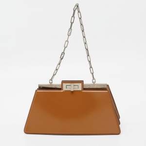 Pre Owned Fendi Green Glossy Leather Medium Peekaboo Cut Bag