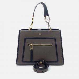 Pre Owned Fendi Black Grey Leather Small Runaway Bag