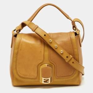 Pre Owned Fendi Yellow Color Block Leather Medium Anna Shoulder Bag