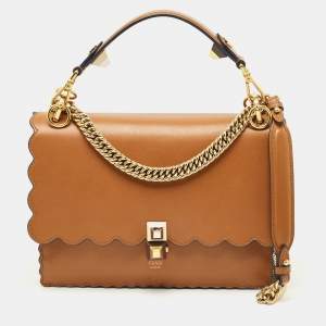 Pre Owned Fendi Brown Leather Medium Scalloped Kan I Shoulder Bag