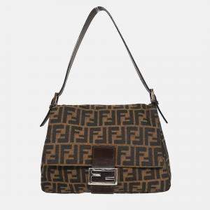 Pre Owned Fendi Zucca Mamma Brown Canvas Baguette Bag
