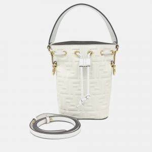 Pre Owned Fendi White Leather Montrezo Bucket Bag Mini