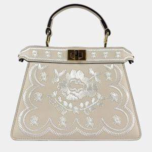 Pre Owned Fendi Peekaboo I See U Petite Leather Shoulder Bag In Light Beige