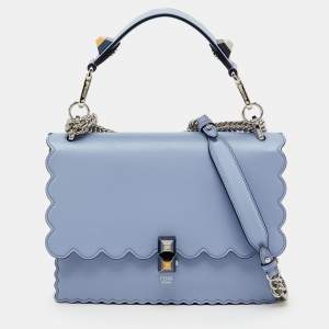 Pre Owned Fendi Light Purple Scalloped Leather Medium Kan I Shoulder Bag