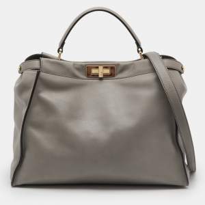 مملوكة مسبقًا Fendi Grey Leather Large Peekaboo Top Handle Bag