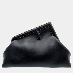 Pre Owned Fendi Black Leather Small First Clutch Bag