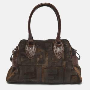Pre Owned Fendi Dark Brown FF Calf Hair and Leather Medium Du Jour Satchel