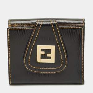 Pre Owned Fendi Black Coated Canvas French Compact Wallet