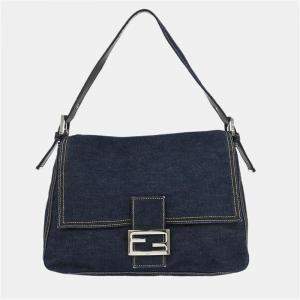 Pre Owned Fendi Navy Denim Mamma Baguette Handbag
