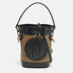 Pre Owned Fendi Black/Brown Perforated Leather Mon Tresor Bucket Bag