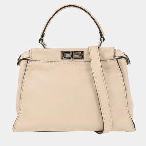Pre Owned Fendi Off-white Leather Peekaboo 2way Handbag