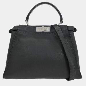 Pre Owned Fendi Gray Leather Peekaboo 2way Handbag