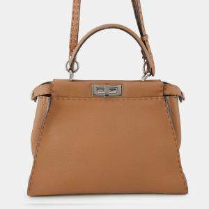 Pre Owned Fendi Selleria Peekaboo Brown Leather Size Regular