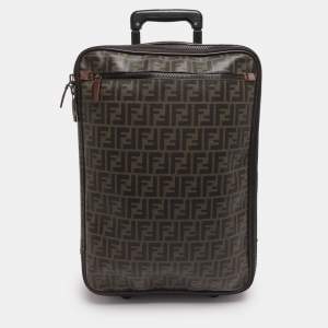 Pre Owned Fendi Tobacco Zucca Coated Canvas And Leather Carry On Luggage Suitcase