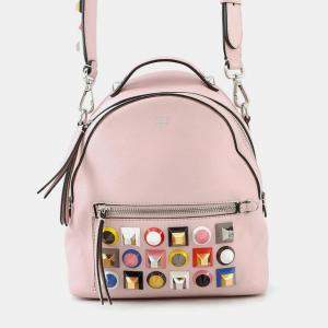Pre Owned Fendi Bolsa Vitto Dolce Studded Shoulder Bag Pink Leather