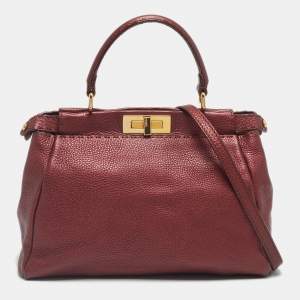 Pre Owned Fendi Metallic Pink Selleria Leather Regular Peekaboo Tote