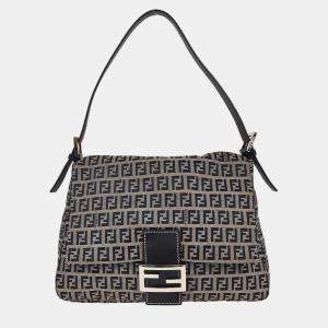 Pre Owned Fendi Navy Gray Zucchino Mamma Baguette Handbag
