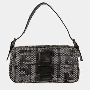 Pre Owned Fendi Gray Felt Zucca Baguette Handbag