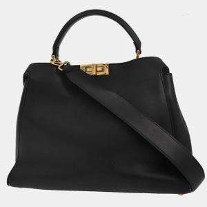 Pre Owned Fendi Black Leather Peekaboo 2way Handbag