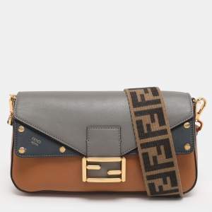 Pre Owned Fendi Multicolor Leather Medium Flip Baguette Crossbody Bag