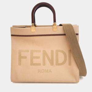 Pre Owned Fendi Medium Brown Canvas Sunshine Shopper Tote