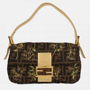 Pre Owned Fendi Gold Embroidered Zucca Baguette Handbag