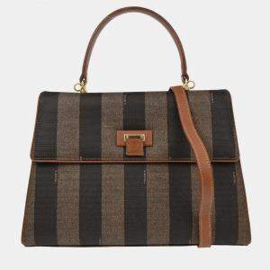 Pre Owned Fendi Black PVC Pequin 2way Handbag