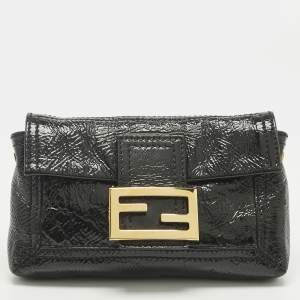Pre Owned Fendi Black Patent Leather Baguette Clutch