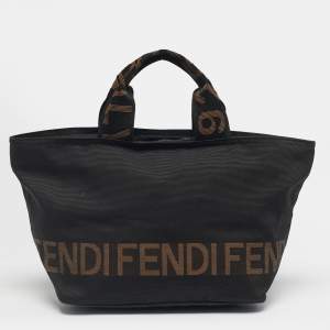 Pre Owned Fendi Black/Brown Canvas Logo Tote