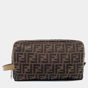 Pre Owned Fendi Brown Fabric Toiletry Pouch