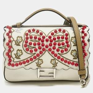 Pre Owned Fendi Multicolor Leather Micro Studded Bow Double Baguette Bag